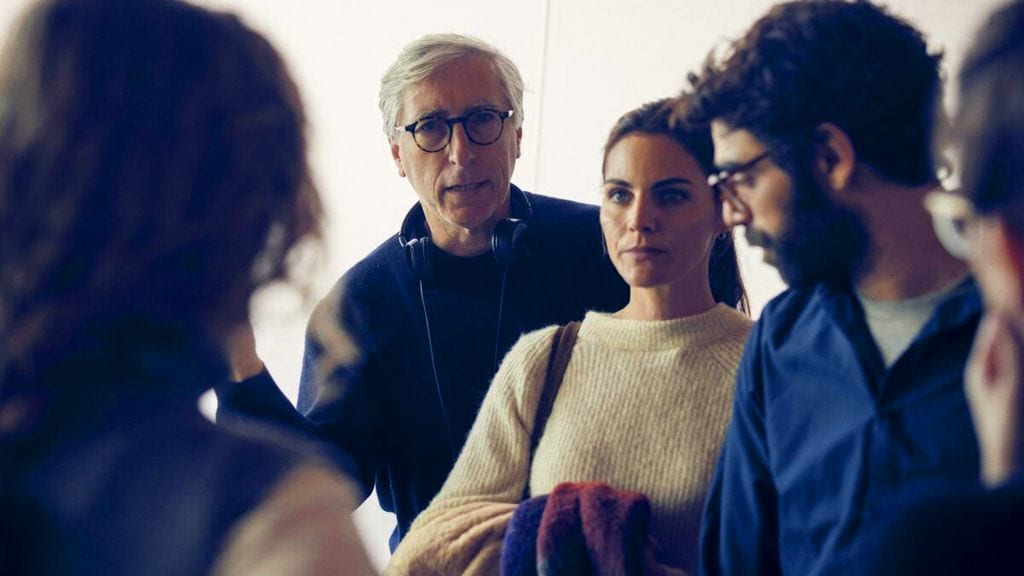 David Trueba, Amaia Salamanca y David Verdaguer en el rodaje de 'Siempre es invierno'