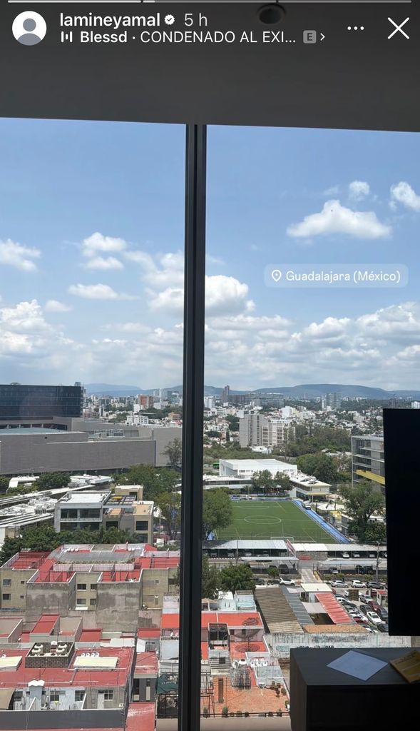 Lamine Yamal compartió esta foto panorámica desde su hotel en la ciudad de Guadalajara.