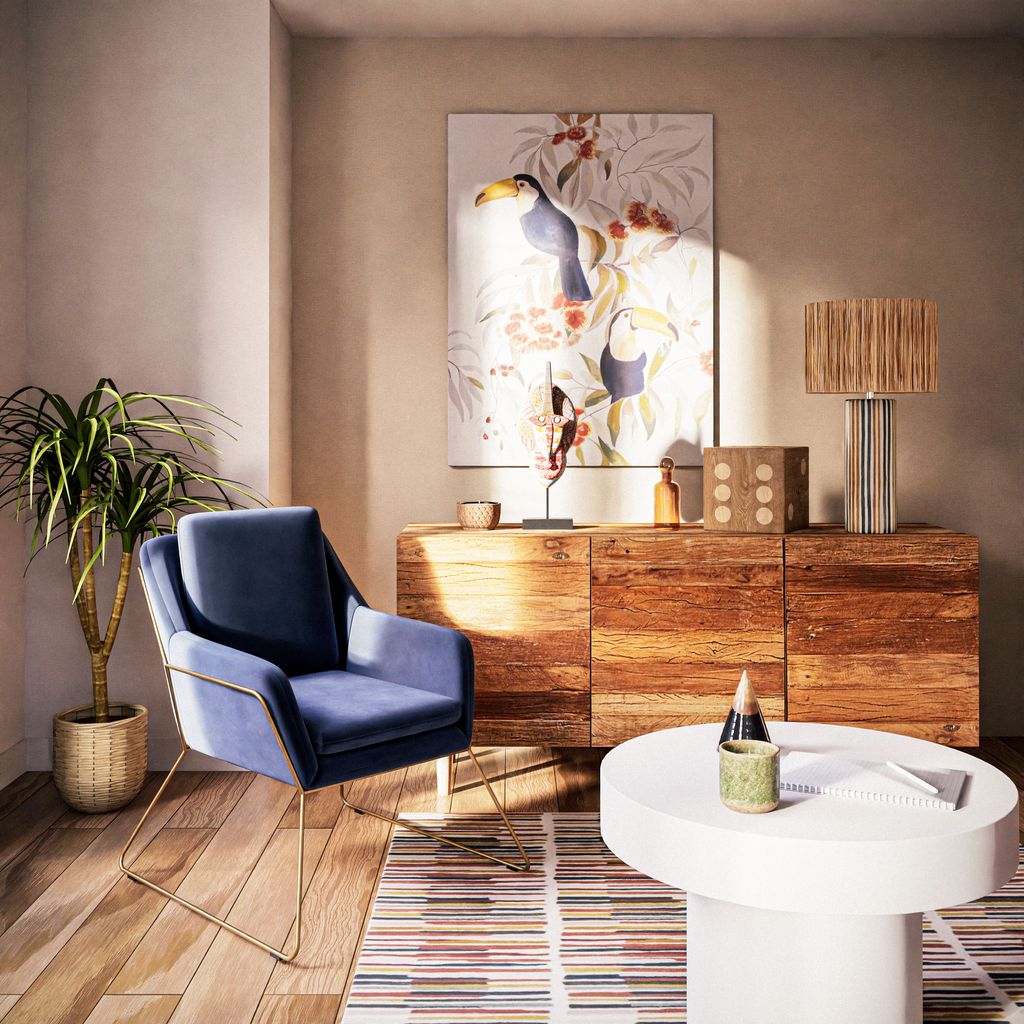 Pared decorada con un cuadro exótico