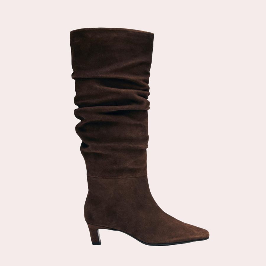 Botas altas de mujer en ante con tacón kitten - Alohas - Marrón oscuro