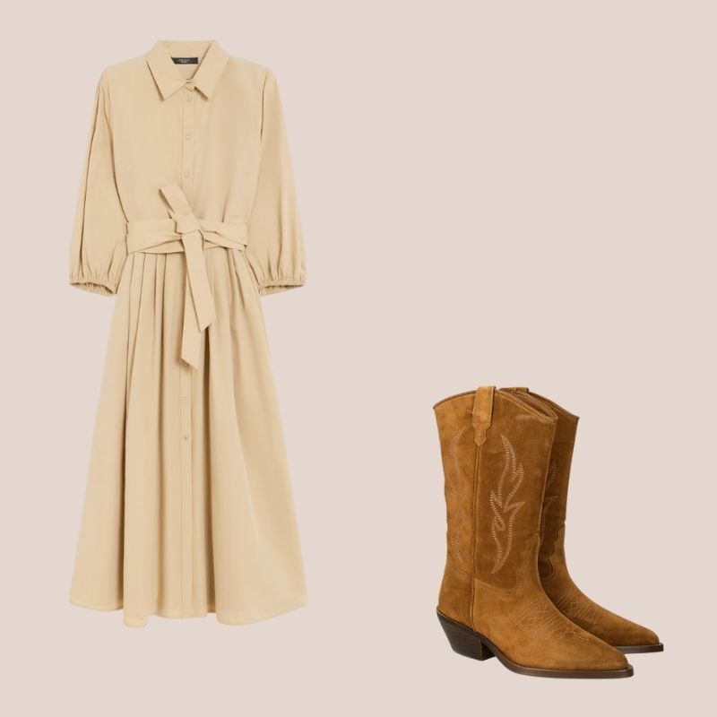 vestido camisero y botas cowboy