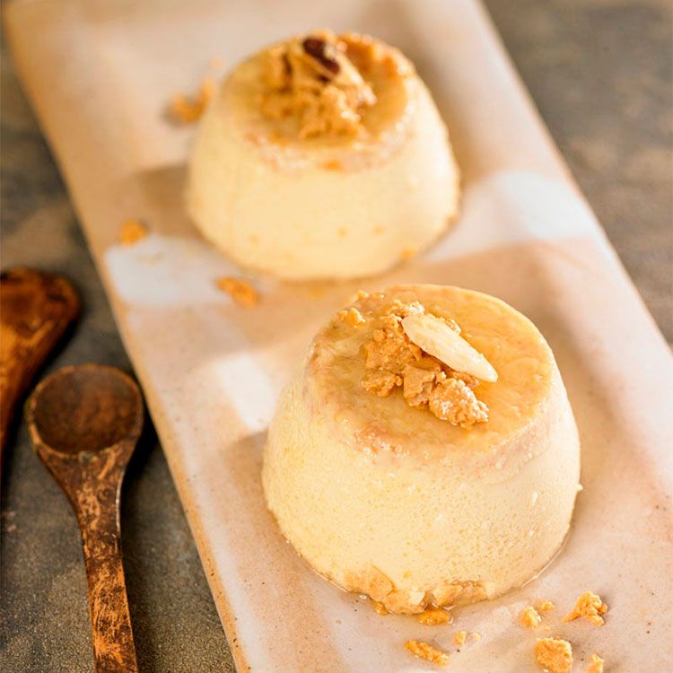 Flan de turrón y chocolate blanco