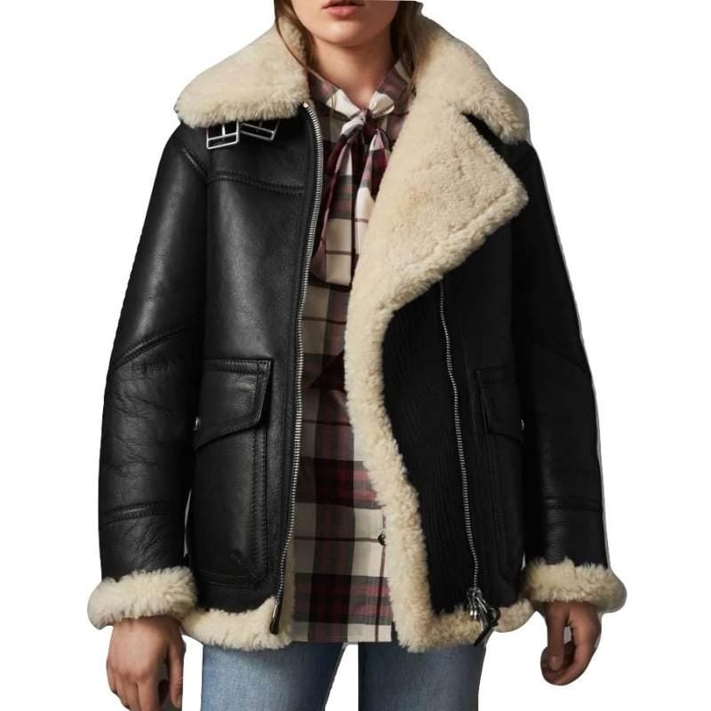 women aviator ivory shearling leather jacket de america suits