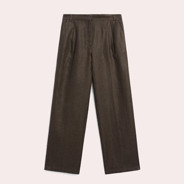 Pantalón wide fit goma 100% lino