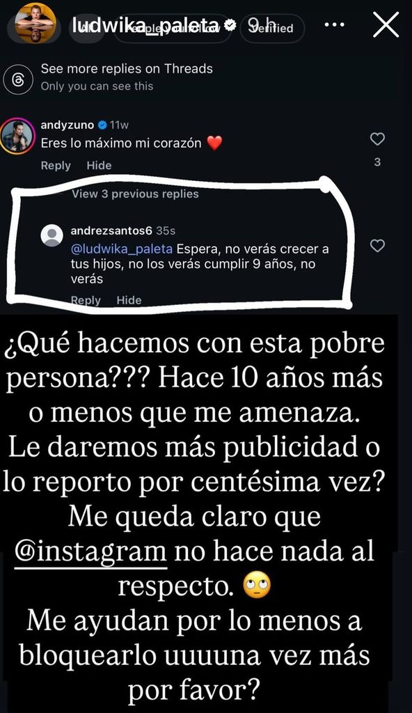 Ludwika Paleta mostró las evidencias de los mensajes que recibe