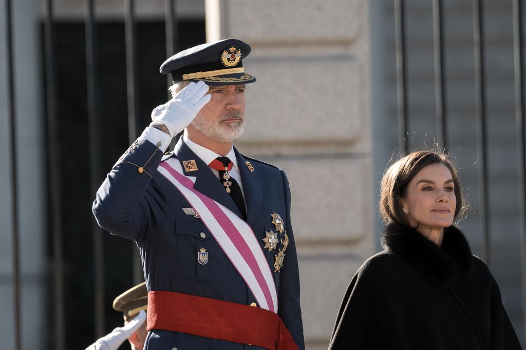 El rey Felipe VI y la reina Letizia durante la Pascua Militar, en el Palacio Real, a 6 de enero de 2026, en Madrid