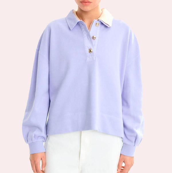 Sudadera de mujer con cuello polo y botones frontales