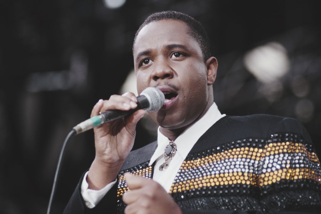 American singer Freddie Jackson performs live on stage at the Nelson Mandela 70th Birthday Tribute concert, Wembley Stadium, London on 11th June 1988. (Photo by Michael Putland/Getty Images)
