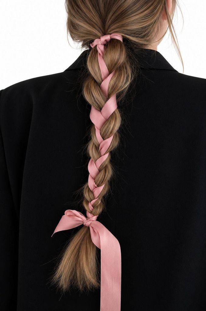 Chica con trenza y lazada rosa