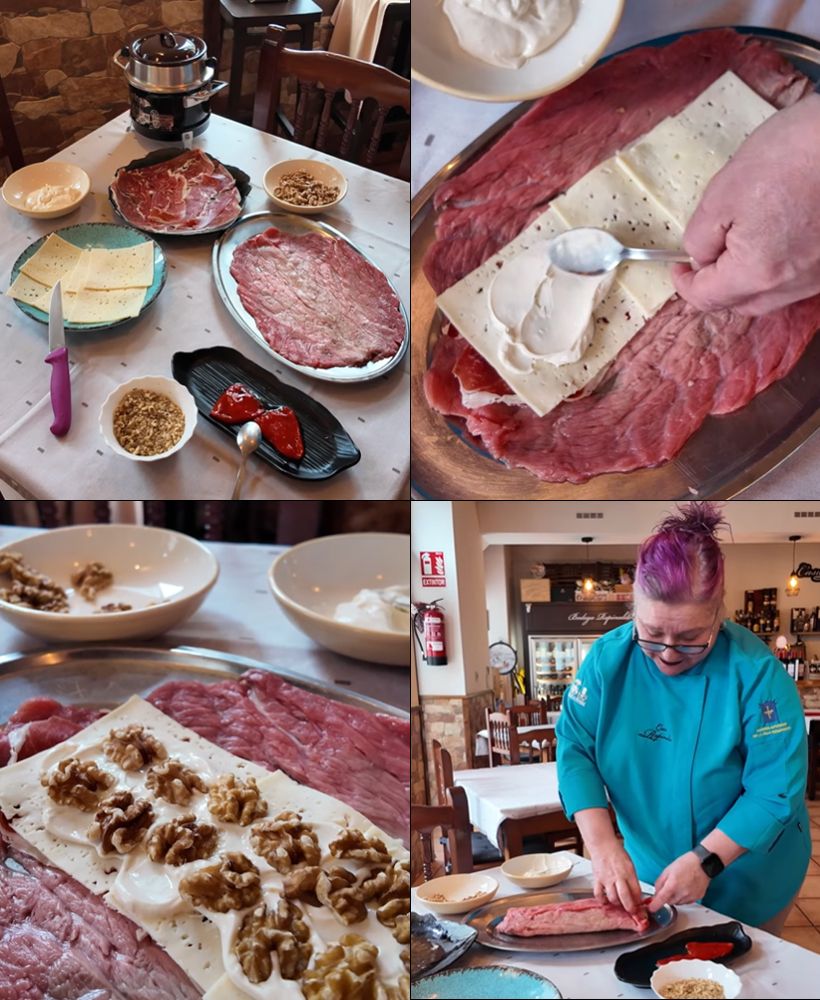 Feli Espinosa, cocinera de 'Casa Repinaldo' hace el relleno de su cachopo ganador con quesos asturianos, nueces y jamón Alta Sierra de Tineo