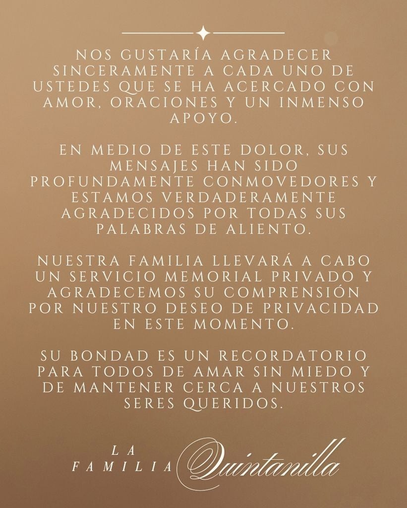 Desde los perfiles de varios integrantes de la familia Quintanilla se dio a conocer este comunicado.