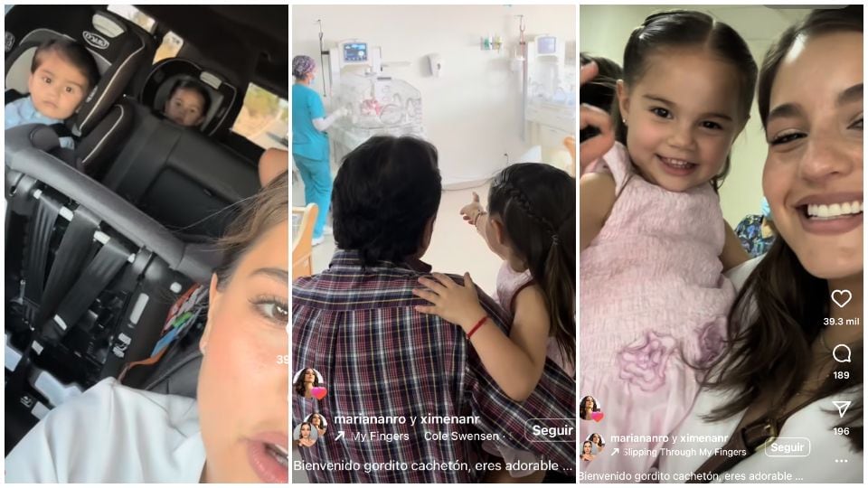 Los hijos de Ximena Navarrete conociendo a su hermanito Santiago.