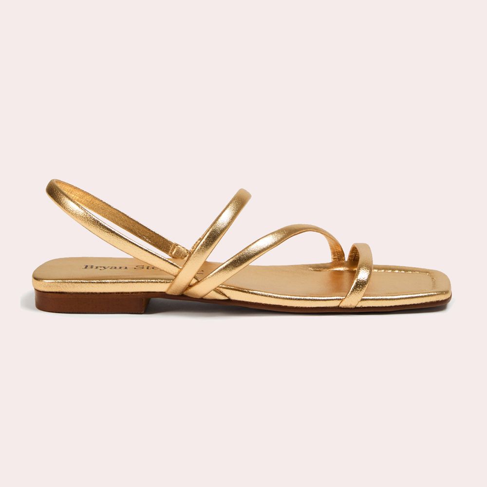 Sandalias planas de mujer de piel con tiras - Bryan Stepwise - Oro