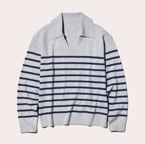 Jersey punto canalé cuello polo rayas (lavable a máquina)