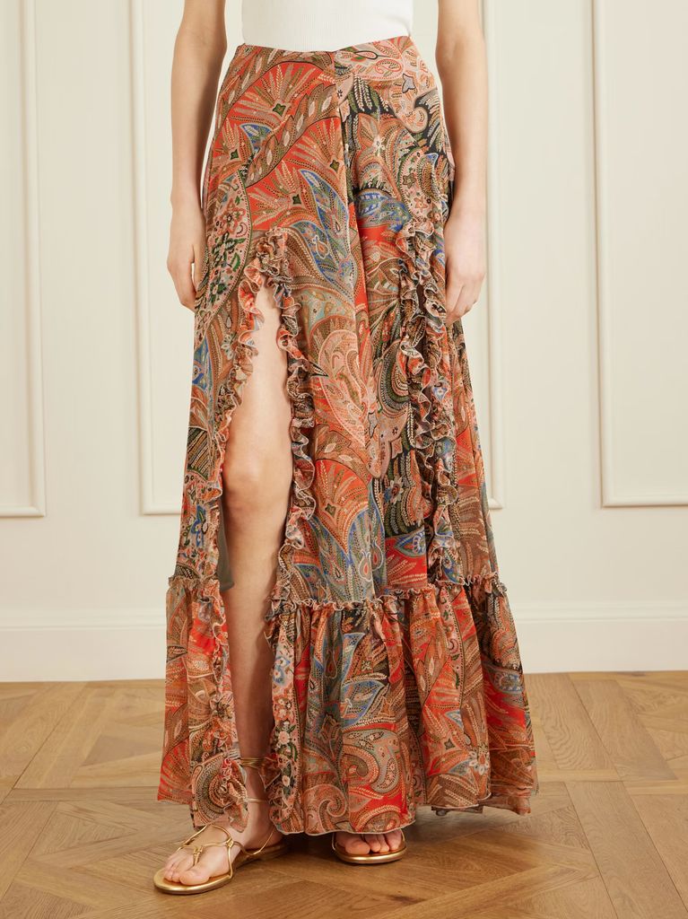 Falda larga de seda de Etro, en Net-a-porter.