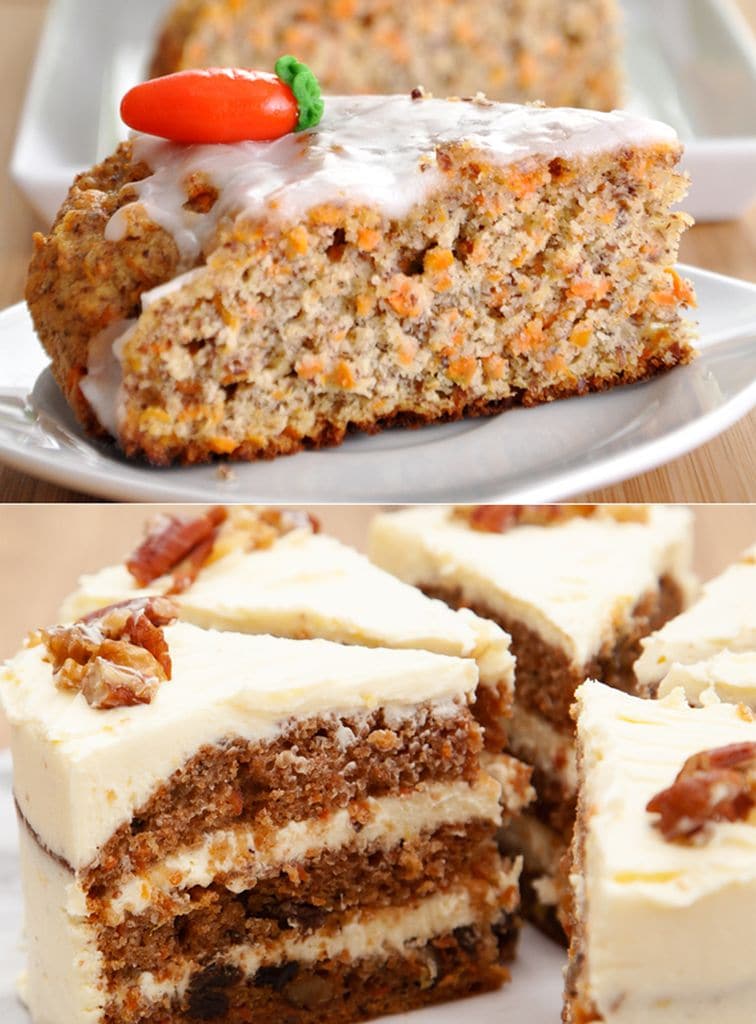 Rüblikuchen, en la imagen superior; Carrot Cake, en la inferior.