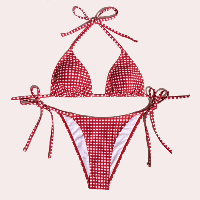 Swim Mod Conjunto de bikini de rayas rojas y blancas para mujer
