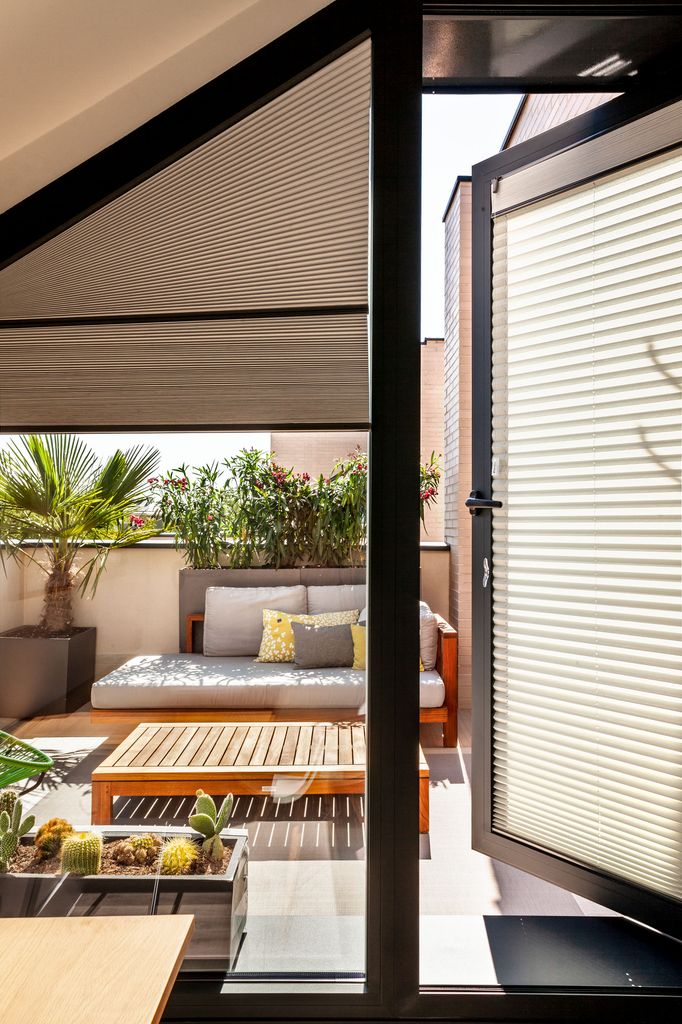 Terraza con jardineras con plantas. 