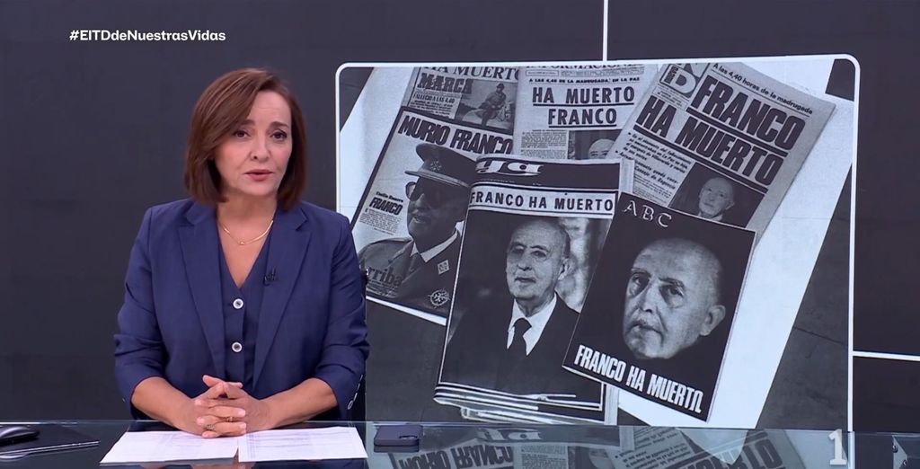 Pepa Bueno, durante la emisión de 'El telediario de nuestras vidas'