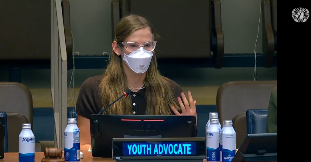 Violet Affleck pronunció un poderoso discurso en la sede de la ONU en Nueva York.