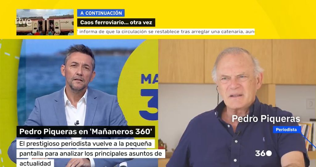 Pedro Piqueras en una conexción en directo con Javier Ruiz en Mañaneros 360