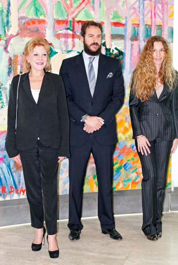 MADRID, SPAIN - FEBRUARY 16:  Baroness Carmen Thyssen-Bornemisza (L), her son Borja Thyssen-Bornemisza and her daughter-in-law Blanca Cuesta attend the opening of Raoul Dufy exhibition painting at Thyssen-Bornemisza Museum on February 16, 2015 in Madrid, Spain.  (Photo by Europa Press/Europa Press via Getty Images)
