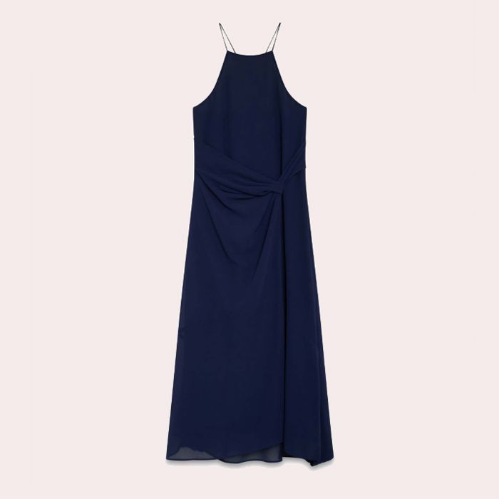 Vestido con escote halter y corte semientallado Azul marino Bimani