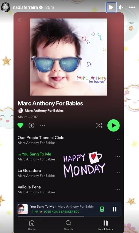 Nadia Ferreira canciones de cuna de Marc para su bebé