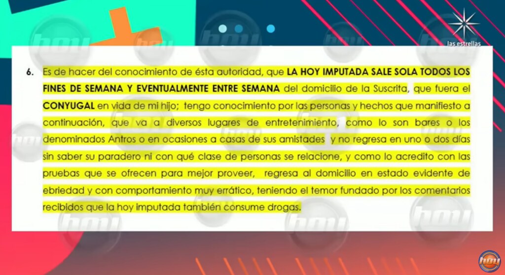 Extracto de la denuncia presentada por Maribel Guardia