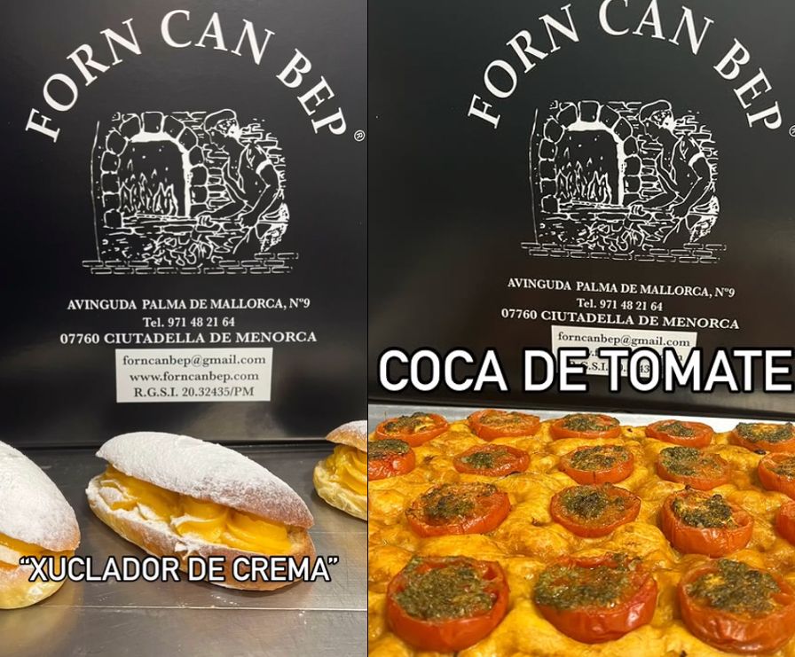 Cocas y 'xucladors' (bollos tiernos típicos de Menorca), otras dos de las especialidades de la pastelería.