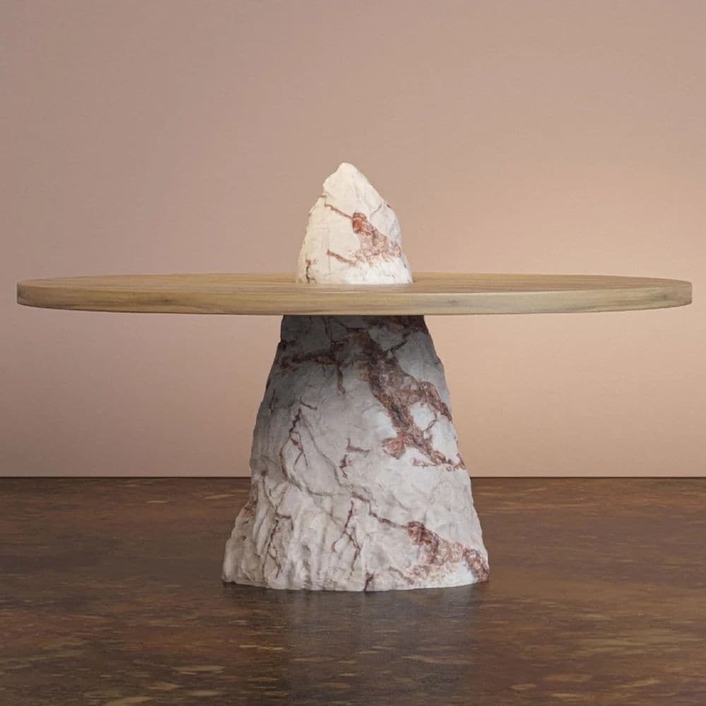 "Beloco Table", mesa elaborada de madera y mármol, de Bea Pernia