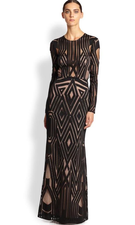 black and nude long formal dress de bcbg max azria