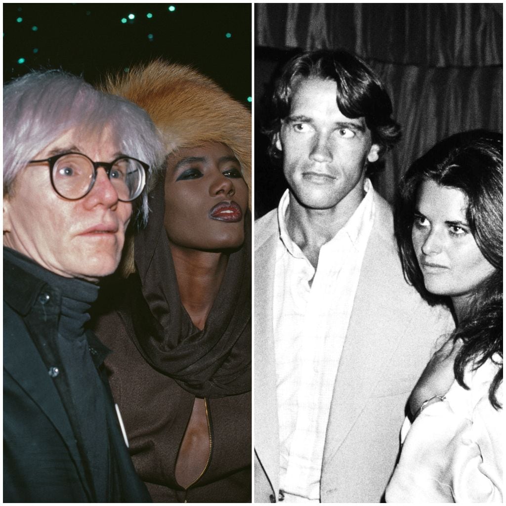 izqda - dcha: Andy Warhol y Grace Jones / Arnold Schwarzenegger y Maria Shriver