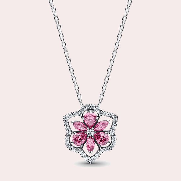 Collar Herbario Flor Rosa Brillante