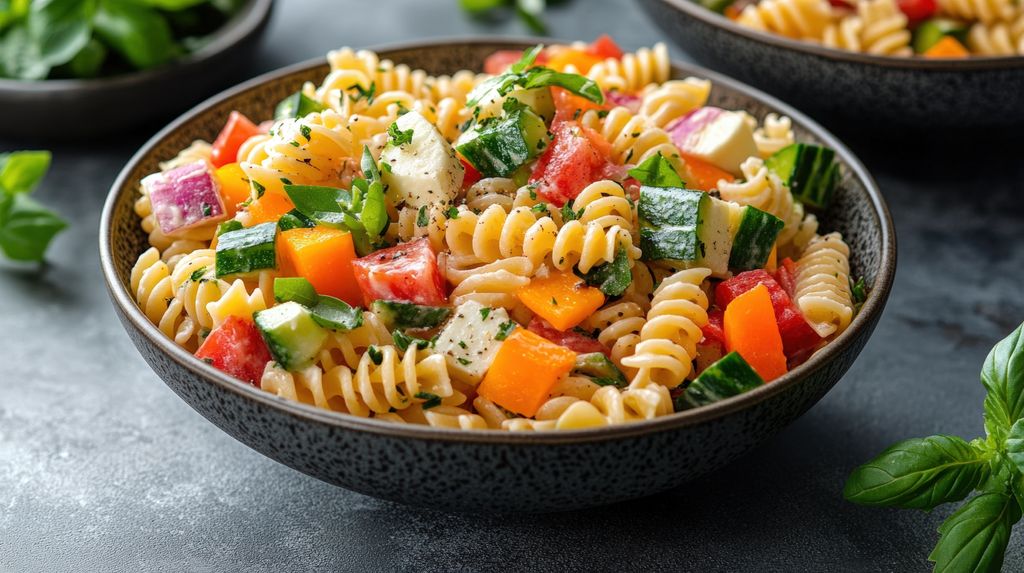 Ensalada de pasta con verduras y queso feta: fácil y perfecta para el verano