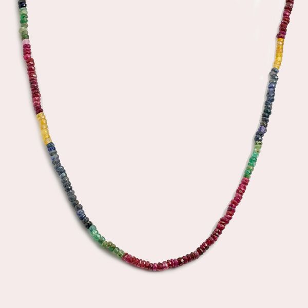 Collar de plata 925 bañada en oro amarillo de 18k con bolas de zafiros multicolor Multicolor Aristocrazy