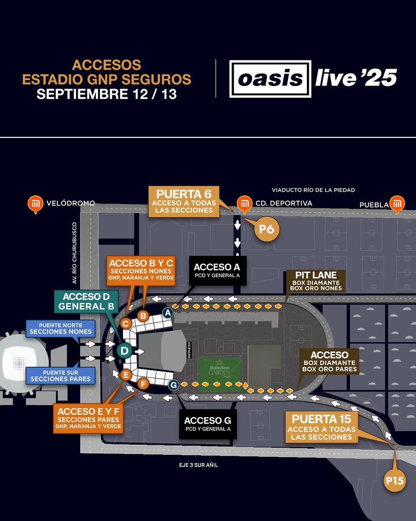 Mapa de accesos al concierto de Oasis en México