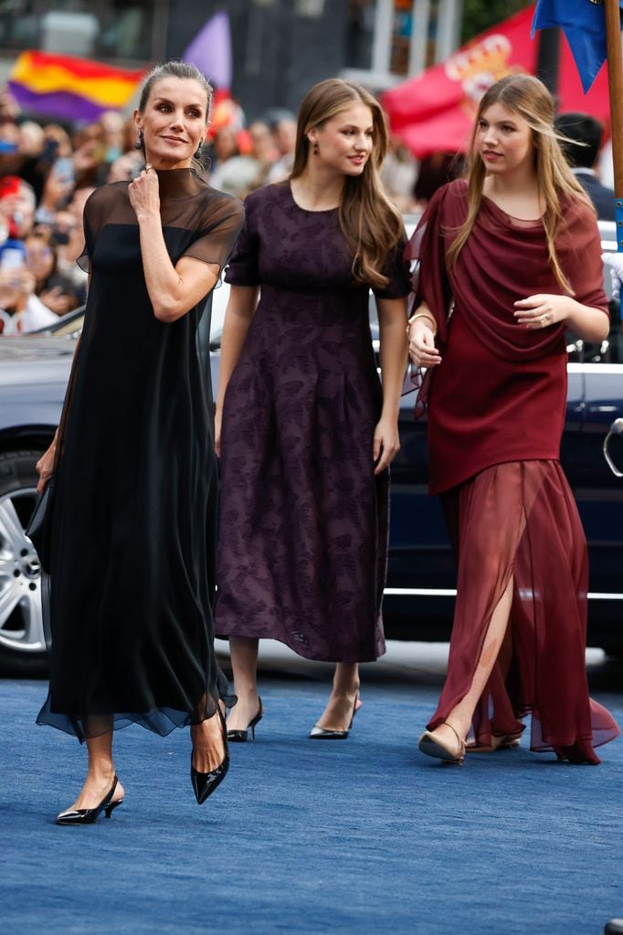 Spanish Queen Letizia with Princess Leonor de Borbon and Infanta Sofia de Borbonduring the Princess of Asturias Awards 2025 in Oviedo, on Friday 24 October 2025.
