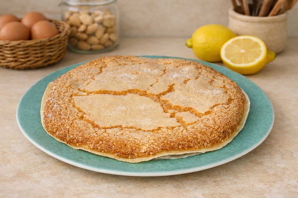 La coca Cristina es un dulce típico valenciano realizado con huevos, azúcar, almendra molida y ralladura de limón.