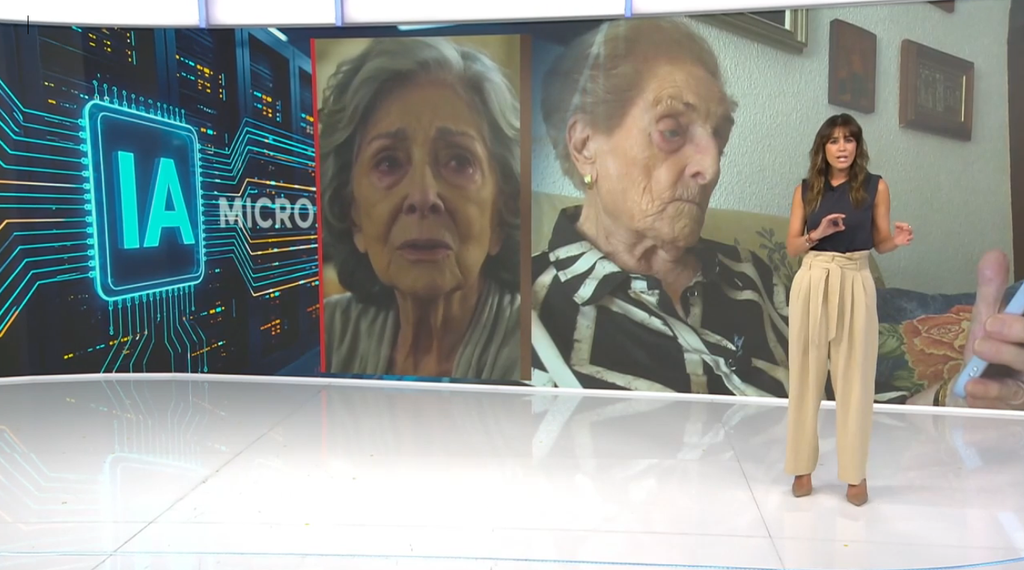 Isabel Jiménez y su abuela Carmen en 'Informativos Telecinco'