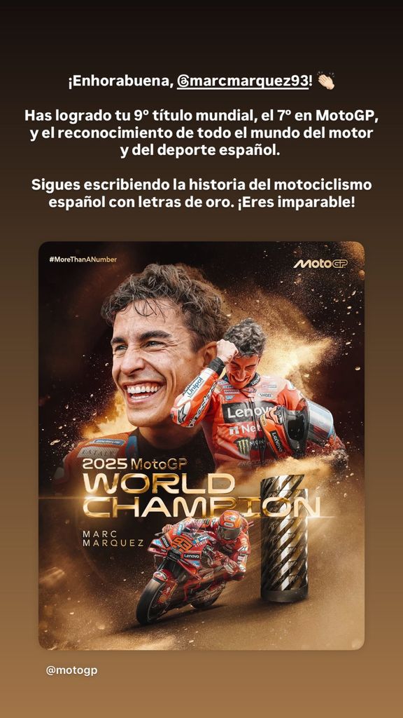 Casa Real felicita a Marc Márquez en sus redes sociales tras conquistar su séptimo título de MotoGP