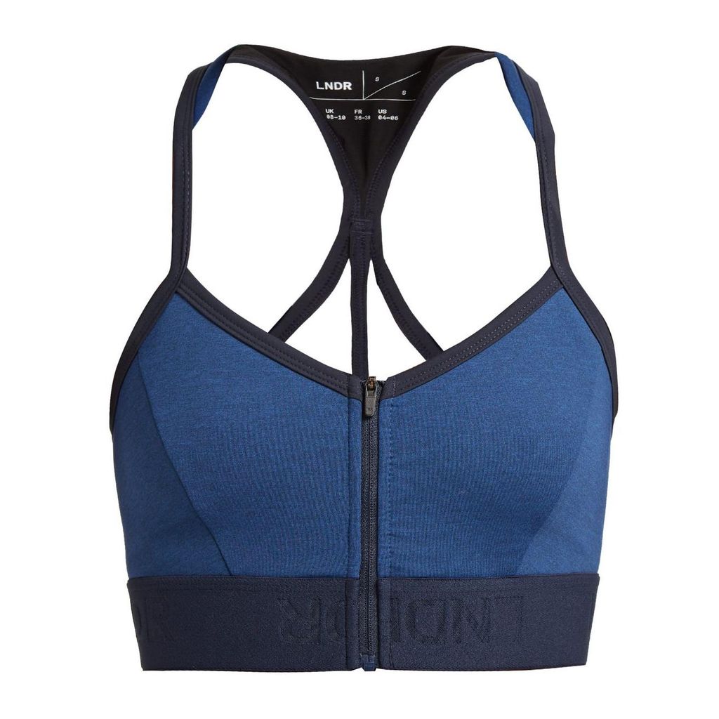 scuba zip front medium impact sports bra de lndr
