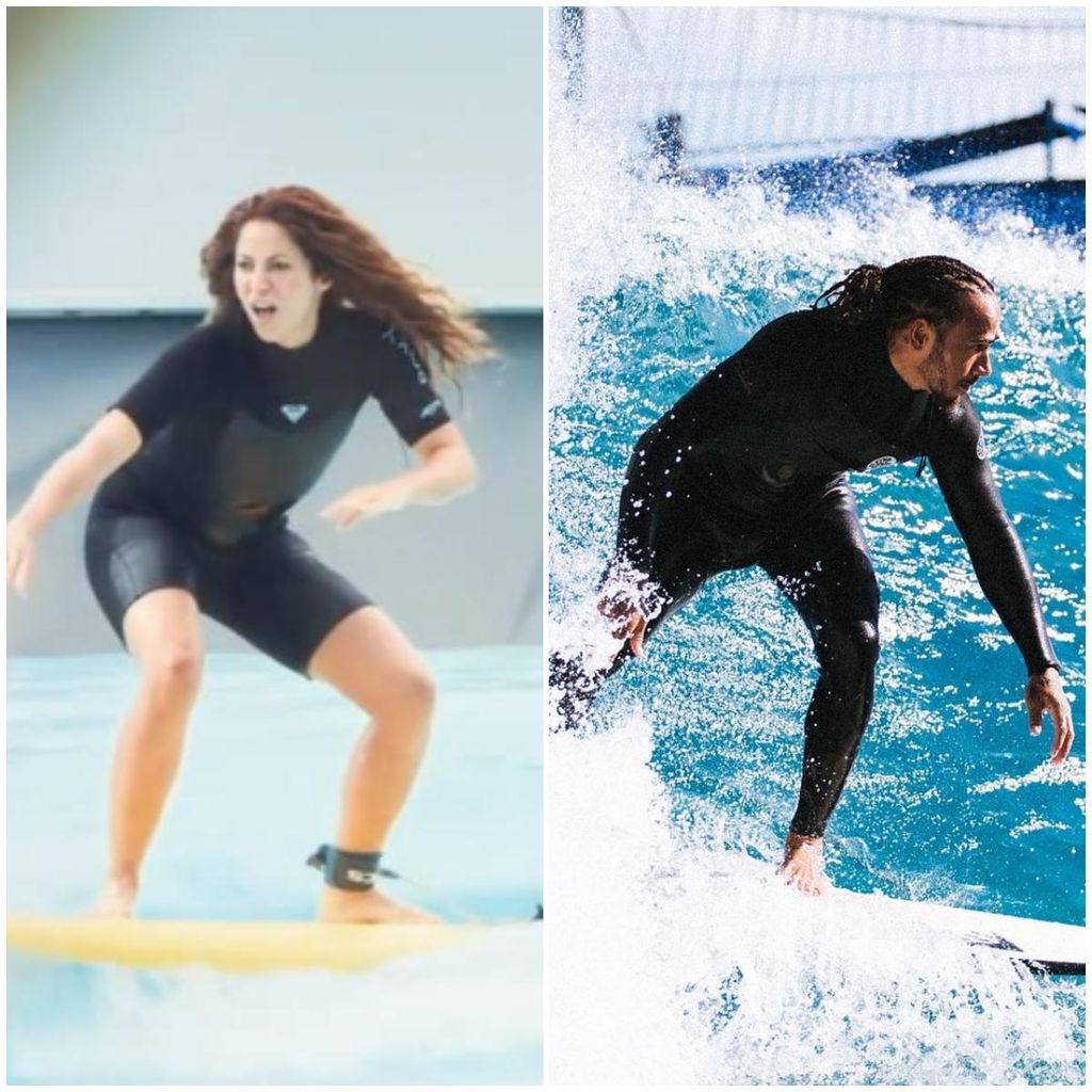 shakira y lewis hamilton surf