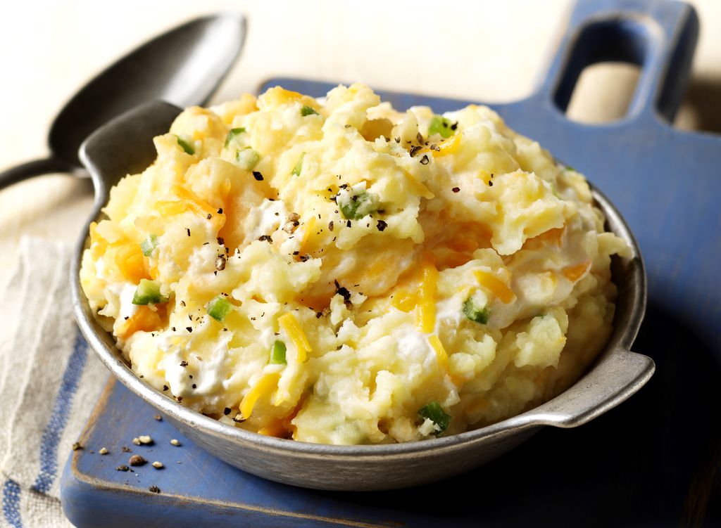 Cheesy mashed potatotes.