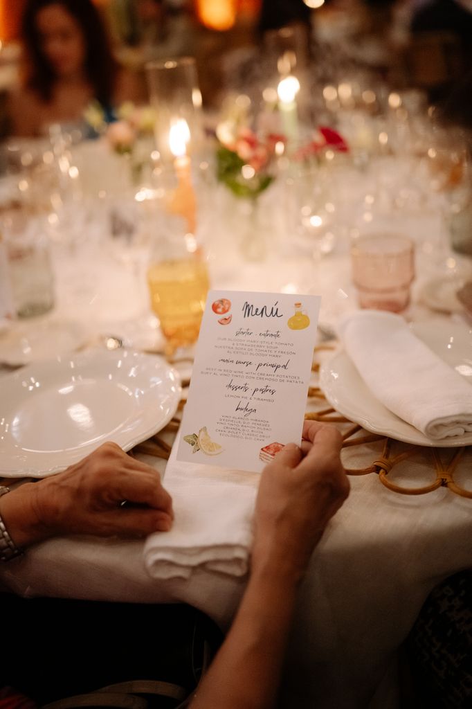 Menú de boda en minuta