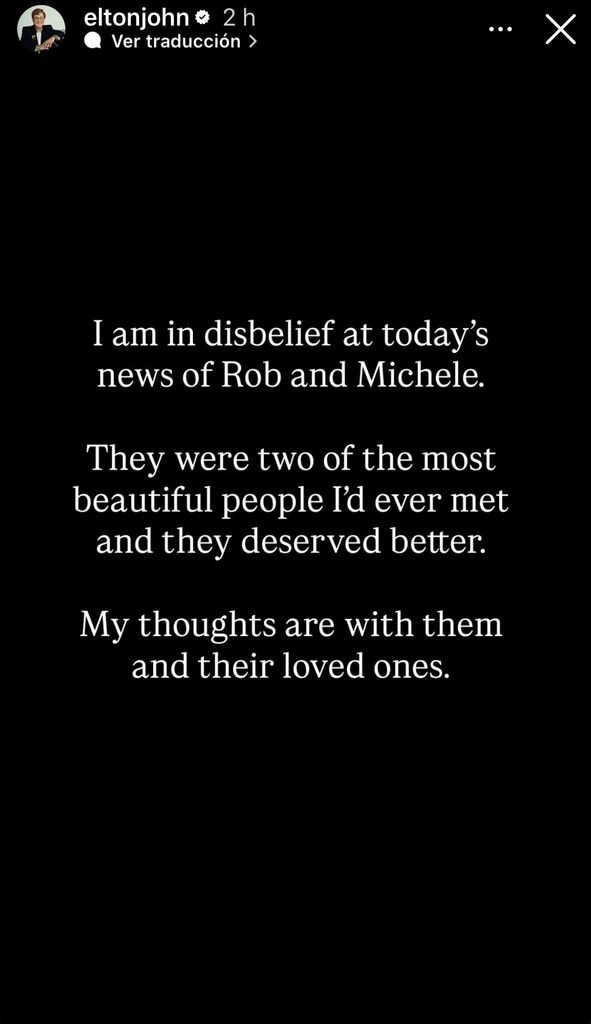 Elton John también se pronunció tras la trágica muerte de Rob Reiner y su esposa.
