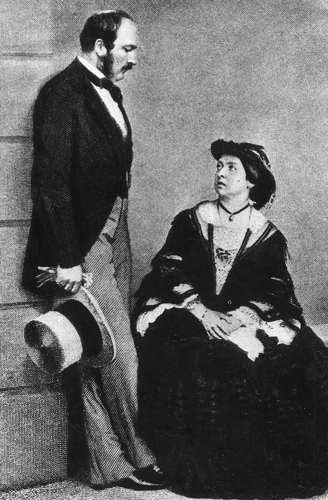 Grabado de W. Hall a partir de una fotografía tomada poco antes de la muerte del príncipe Alberto, un fallecimiento que sumió a la reina Victoria (que nunca se quitó el luto) en una profunda depresión