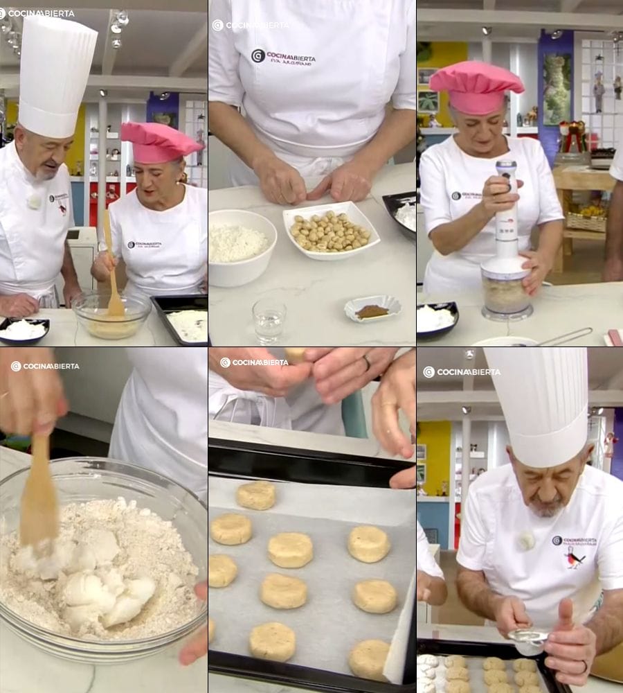 La repostera y su hermano Karlos, en distintos momentos de la elaboración de la receta.