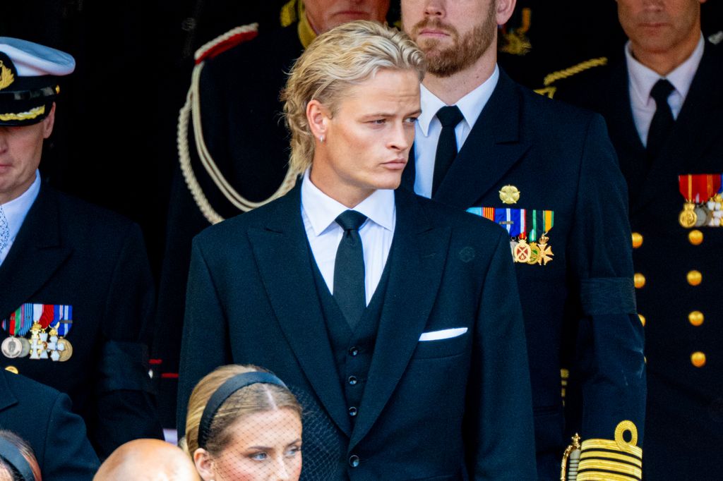 Marius Borg HÃ¸iby attending the state funeral of Norwayâs King Harald V in Oslo