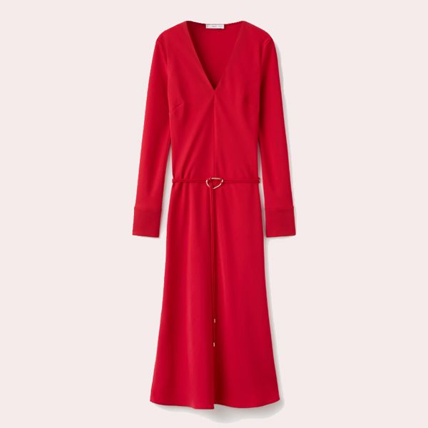 Vestido rojo cinturón Mango